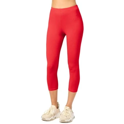 Imagen de Merry Style Leggins Deportivos para Mujer Pantalones Piratas Suaves Elásticos Leggings de Algodón 3/4 Mallas Confortables MS10 199 (Rojo, S)
