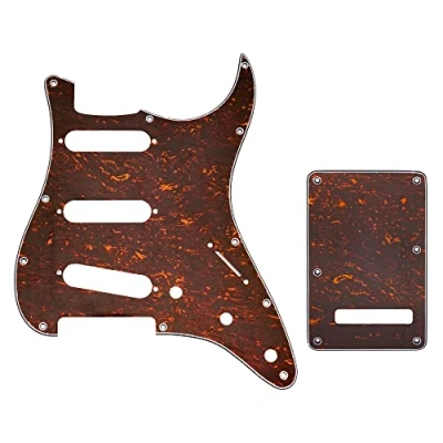 Imagen de Musiclily SSS Set de Pickguard Golpeador y Placa Trasera Strat para Fender American/México Standard Stratocaster Estilo Moderno, 4 capas Red Tortoise
