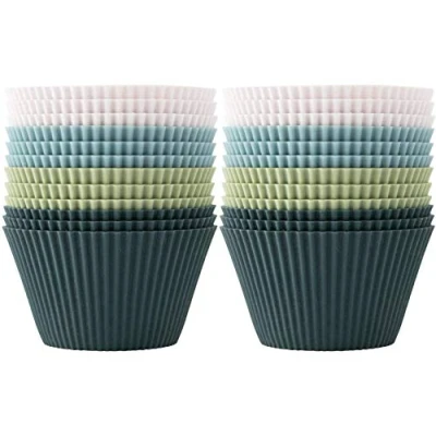 Imagen de Jisile moldes de silicona estándar para magdalenas, 4 colores, juego 24 unidades, reutilizables, antiadherentes, sin BPA, cupcakes