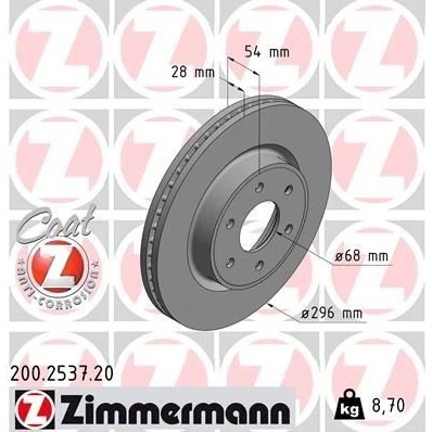 Imagen de ZIMMERMANN 200.2537.20 Disco de freno 296 28 6/6 6 114 ventilación interna revestido NISSAN: NP300 Navara Pick up