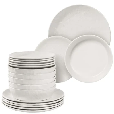 Imagen de Navaris Vajilla Completa para 6 Personas Vajillas Completas Modernas de Gres 18x Platos con y Cuencos Apto Microondas Lavavajillas Horno Blanco lino