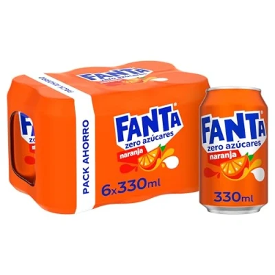 Imagen de Fanta Naranja zero azúcares Refresco con 7% de zumo Naranja, añadidos Pack 6 latas 330 ml