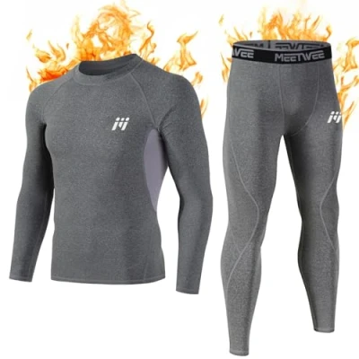 Imagen de MEETWEE Conjuntos térmicos Hombre, Manga Larga Camiseta Térmica Pantalones Largos Base Layer Thermo Function Ropa Deportiva de Invierno para Running Ciclismo Esquí