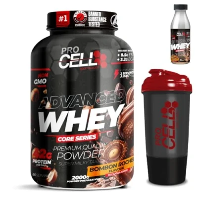 Imagen de PACK Procell Proteinas Whey Advanced 2Kg (Bombon Rocher) + Batido Monodosis Shaker &quot;REGALO&quot; Proteina concentrada Gana masa muscular, en polvo Batidos de