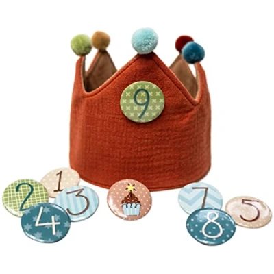 Imagen de Papierdrachen corona de muselina con números, color marrón rojizo, para cumpleaños infantiles, botones del 1 al 8, sombrero decorativo fiestas niños y niñas