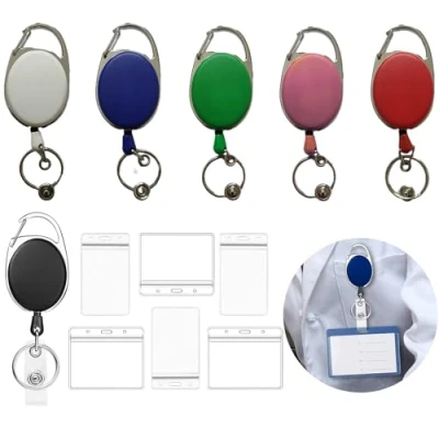 Imagen de 12 Piezas Llavero Retráctil Set, Mosquetón de Carrete con Porta Tarjetas, Llaveros Retráctiles para Tarjeta Identificación Oficina, Autobús
