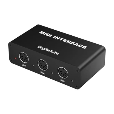 Imagen de DigitalLife Caja de Fusión MIDI 2 In/1 Out con Indicador LED Interfaz DIN 5 Pines, Metal