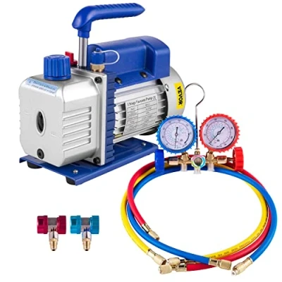 Imagen de VEVOR Bomba de Vacío 3CFM 1/4HP, para Refrigeración 85 Lt/min con Manómetro AC/DC, R12, R22 o R134a