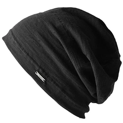 Imagen de Casualbox Hombres 100% Algodón Mujer Gorros Beanie Sombrero Verano Delgado Luz Sudor Negro