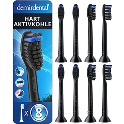 Imagen de Pack con 8 cabezales demirdental compatibles los recambios de Philips Sonicare carbón activo, cepillos dureza duro, Negro, corresponde a HX9058b