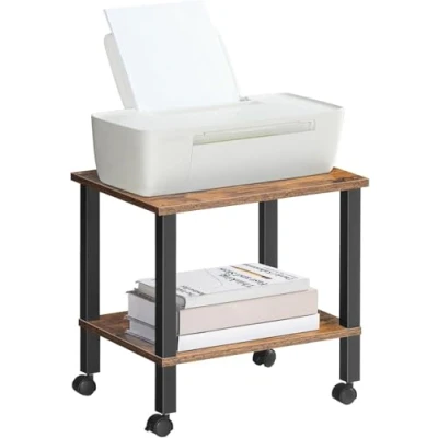 Imagen de HOOBRO Soporte de Impresora, Estantería Impresora con 2 Estantes, Mesa Rodante para bajo Escritorio, Carro Espacios Pequeños, Marrón Rústico y Negro EBF38PS01