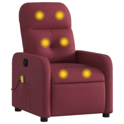 Imagen de vidaXL Sillón de Masaje Reclinable, Silla con Respaldo Reposabrazos, Televisión Relax Descanso, Asiento para Salón, Tela Color Vino Tinto