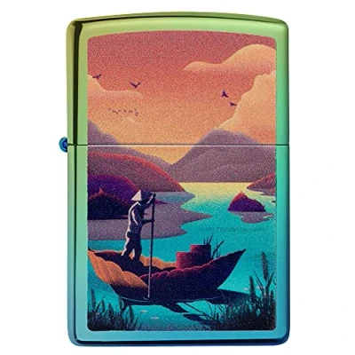 Imagen de Zippo Diseño de Barco Hoja, Imagen Color, azúl Verde Altamente Pulido Encendedor tormenta, Recargable, en una Caja para Regalo (49191 085658)