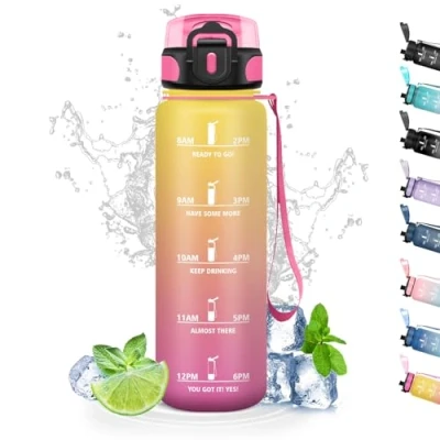 Imagen de Botella Agua, Agua Niños con Filtro, Deporte a Prueba de Fugas , 500ml, Fácil Limpiar, Cantimplora para la Escuela, Oficina, Viajar, Acampar, Correr, Amarillo Rosa