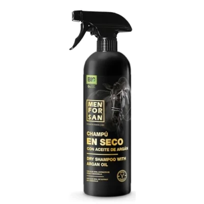 Imagen de MENFORSAN Champú en seco con Aceite de argán para Caballos, 1L Bio Vegan Friendly 100% Natural Premium Horse Care