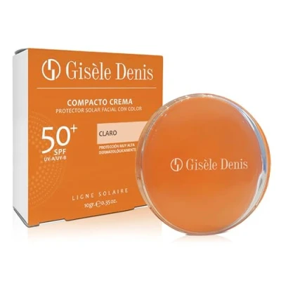 Imagen de GISÈLE DENIS Compacto Crema 10 gr, Maquillaje y Protector Solar Facial, Color Claro FPS50+, con Vitamina E, para Pieles Claras, Cara, Bronceado Natural, Unifica el Tono