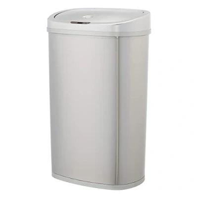 Imagen de Amazon Basics Cubo de basura automático acero inoxidable, metálico, rectangular, 50 litros