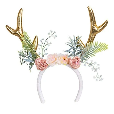 Imagen de Boland 50027 Diadema de reno con flores, ciervo, cervatillo, accesorio para fiesta temática, carnaval
