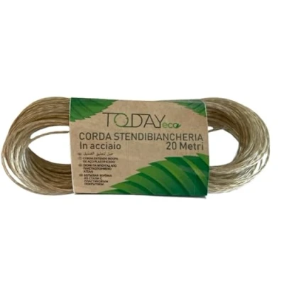 Imagen de TODAY Cuerda tendedero de Exterior 20 m con núcleo Acero Inoxidable Extremadamente Resistente y recubierta PVC Protector, Ideal para Espacios Exteriores