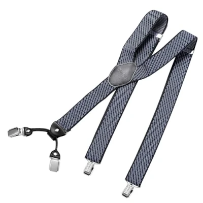 Imagen de DonDon tirantes hombre anchos 3,5 cm con 4 clips extra fuertes para pantalones Rayas azul negro