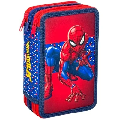Imagen de Plumier Escolar Triple 44 Piezas para Spiderman Fan Estuche 3 Cremalleras Azul con Lápices, Rotuladores y Accesorios Idea Regalo Niño Gadget Oficial Clondo