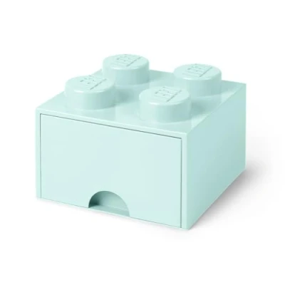 Imagen de Room Copenhagen 4005 Lego Ladrillo 4 pomos, 1 cajón, Caja de almacenaje apilable, 4,7 l, Legion/Aqua Light Blue/Mint, 25 x 18 cm