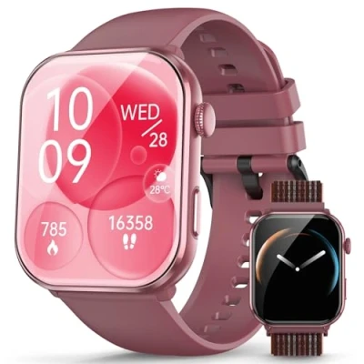Imagen de Blackview Smartwatch, 1,96 Reloj Inteligente Mujer con Llamadas Bluetooth, Brújula, Pulsómetro/Oxímetro/Sueño, Pulsera Actividad 100+ Modos Deportivos, Podómetro, Batería Grande de 800 mAh