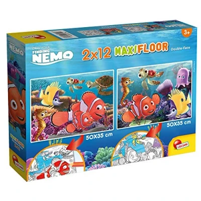 Imagen de Liscianigiochi Puzzle para niños, 2 puzles de 12 piezas en 1, Doble Cara con reverso colorear Disney Nemo 86573