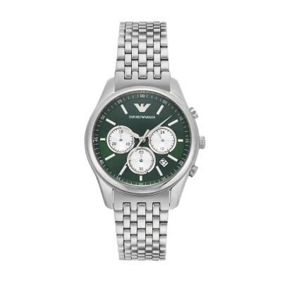 Imagen de Emporio Armani Reloj para hombre de acero inoxidable con cronógrafo, AR11581, Tono plata y verde oscuro