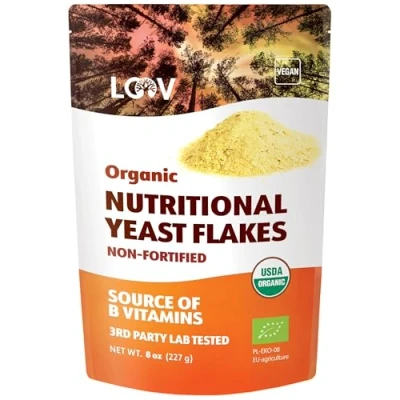 Imagen de LOOV Copos de Levadura Nutricional Orgánica No Fortificada,Tostado, Vegano, es OMG, Sin Gluten, Buena Fuente Vitaminas B, 227 gr, Añadidas, Azúcar Añadido, Bolsa Resellable