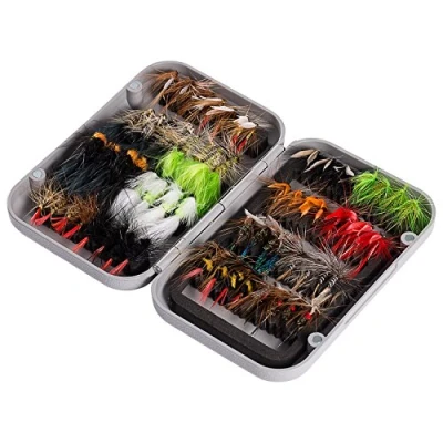 Imagen de Bassdash Kit de Moscas Pesca con Mosca, Surtido Moscas, lubina Caja 36/64/72/76/80/96 Piezas secas/húmedas, ninfas, serpentinas, Popper