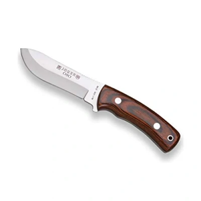 Imagen de Joker Cuchillo de monte Oso CR54 con cachas en madera roja Estamina y hoja MOVA 12 cm, Oso, 230 gr, funda cuero, herramienta pesca, caza, camping senderismo
