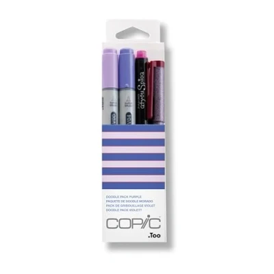 Imagen de Copic Ciao Set «Doodle Pack Purple», estuche de 4 piezas con 2 rotuladores dobles punta mediana y pincel, incl. Multiliner Glitter Pen