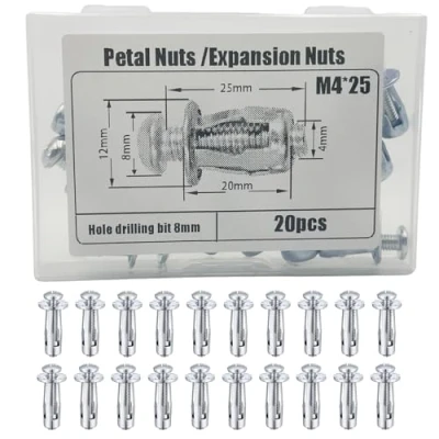 Imagen de Tuercas Jack,Tuercas de PéTalo,tuercas expansión,tuercas pétalos con tornillos,tacos huecos metal para gato hidráulico,paredes huecas, fino,paredes blandas (M4*25MM(20PCS))