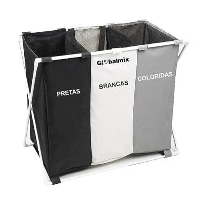 Imagen de Cesto para Ropa Sucia, Bolsas La Colada, Plegable, con 3 Compartimiento Organizador Lavandería, Cocina, Dormitorio, Clasificador, Contenedor, Lavado Cesta Tela
