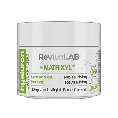 Imagen de RevitaLAB Hyaluron Anti Aging Day and Night Cream, Enriched with Avocado Oil, Matrixyl, Retinol UV Filters for Ages 30 45, 50 ml