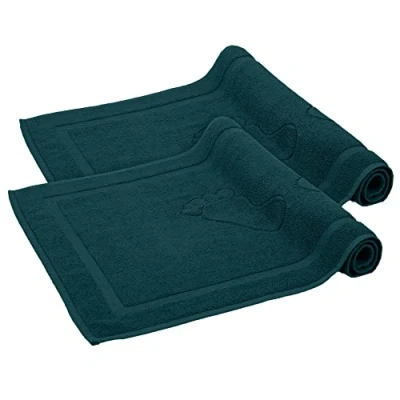 Imagen de Komfortec Juego de 2 Alfombrillas baño Rizo, Lavable, 800 g/m² y 100% algodón, absorbentes Secado rápido, 50 x 80 cm, Color Azul petróleo