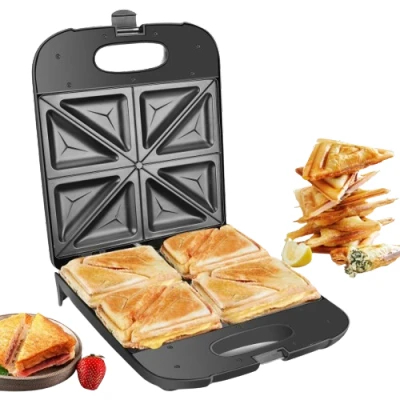 Imagen de Aigostar Dylan Sandwichera XXL para 4 Sándwiches, 1400W, Recubrimiento Antiadherente, Calentamiento Rápido, Control Automático de Temperatura, Indicador LED, Almacenamiento Vertical. Libre BPA