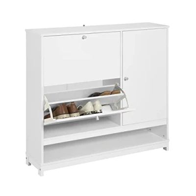 Imagen de SoBuy Zapatero 2 Solapas,1 Puerta y 1 Compartimento Abierto Armario de Entrada Blanco 102 x 24 96 cm FSR114 W ES