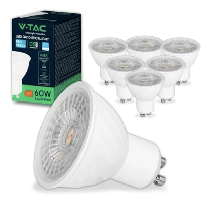 Imagen de V TAC 6x Bombillas LED GU10 6W (Equivalente a 6W) Chip SAMSUNG 445 Lumen Spot Alta Luminosidad Bombilla Máxima Eficiencia y Bajo Consumo 4000K Blanco Neutro
