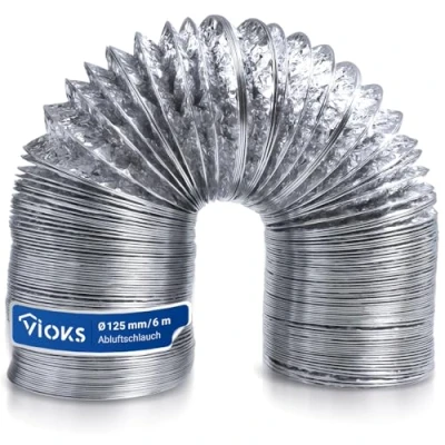 Imagen de VIOKS tubo flexible de aluminio 125 mm para sistemas conductos aire 125erR, 6 metros, manguera acondicionado, extracción, portátil, secadora