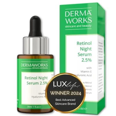 Imagen de DERMAWORKS Serum Retinol Alta resistencia con Vitamina C, E y Acido Hialuronico Noche Mujer Hombre Antiarrugas Suero Facial Antiedad Hidratante