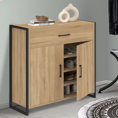 Imagen de Mueble zapatero LUIS de 12 pares, 2 puertas y 1 cajón, diseño industrial
