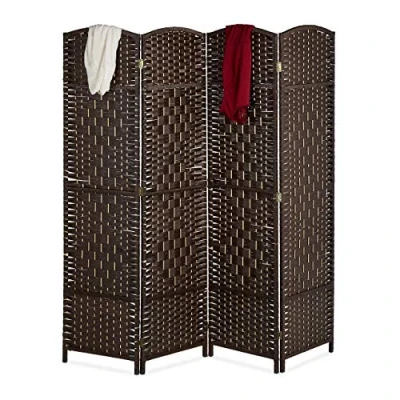 Imagen de Relaxdays Biombo 4 Paneles, 170 x 160 cm, Separador Ambientes Plegable, Madera y Cuerda de Papel, Mampara en Marrón