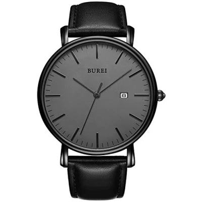 Imagen de BUREI Relojes de Pulsera para Hombre,Relojes Cuarzo analógicos Minimalistas Hombre con Correa Piel,Regalos