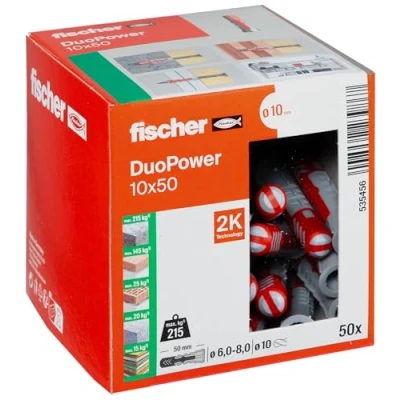 Imagen de fischer Duopower 10x50, Tacos para el Pladur, Sirven Colgar Estanterías, Splits, Muebles, Lámparas, Cuadros, Armarios, Aire Acondicionado, Split (Caja 50 Uds)