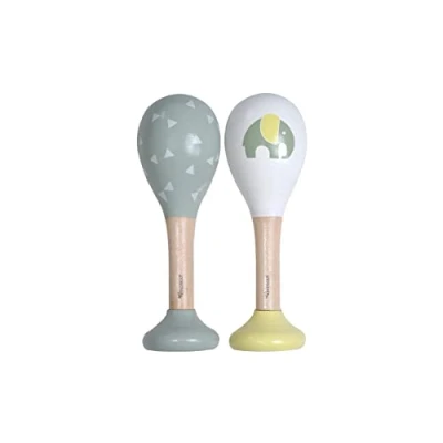 Imagen de Kindsgut sonajeros de Madera, Juego 2 Instrumentos Musicales para bebés y niños pequeños, Ideal Llevar, Colores sutiles, Elefante triángulos