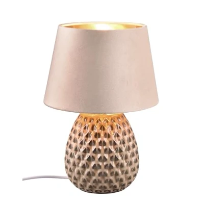 Imagen de Reality RL Lámpara de mesa Ariana R51531944, base cerámica beige, pantalla beige terciopelo/dorado, excl. 1x E27
