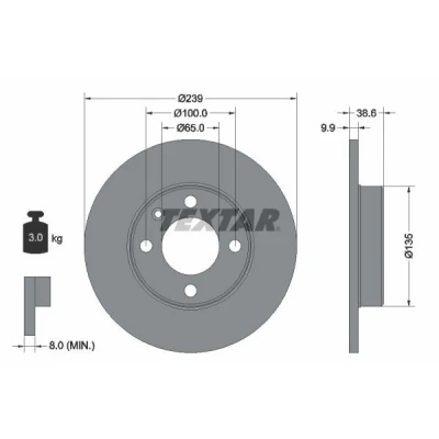 Imagen de TEXTAR PRO 92009303 Disco de freno 239 9,9 04/05 100 macizo revestido sin perno sujeción rueda, buje rueda VOLKSWAGEN: GOLF 2