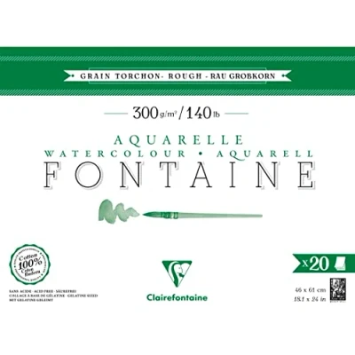 Imagen de Clairefontaine 975510C Bloc Pegado 4 Caras Fontaine 20 Hojas Papel Acuarela Blanco 100% Algodón Grano Paño De Cocina Calidad Profesional 46x61 cm 300g
